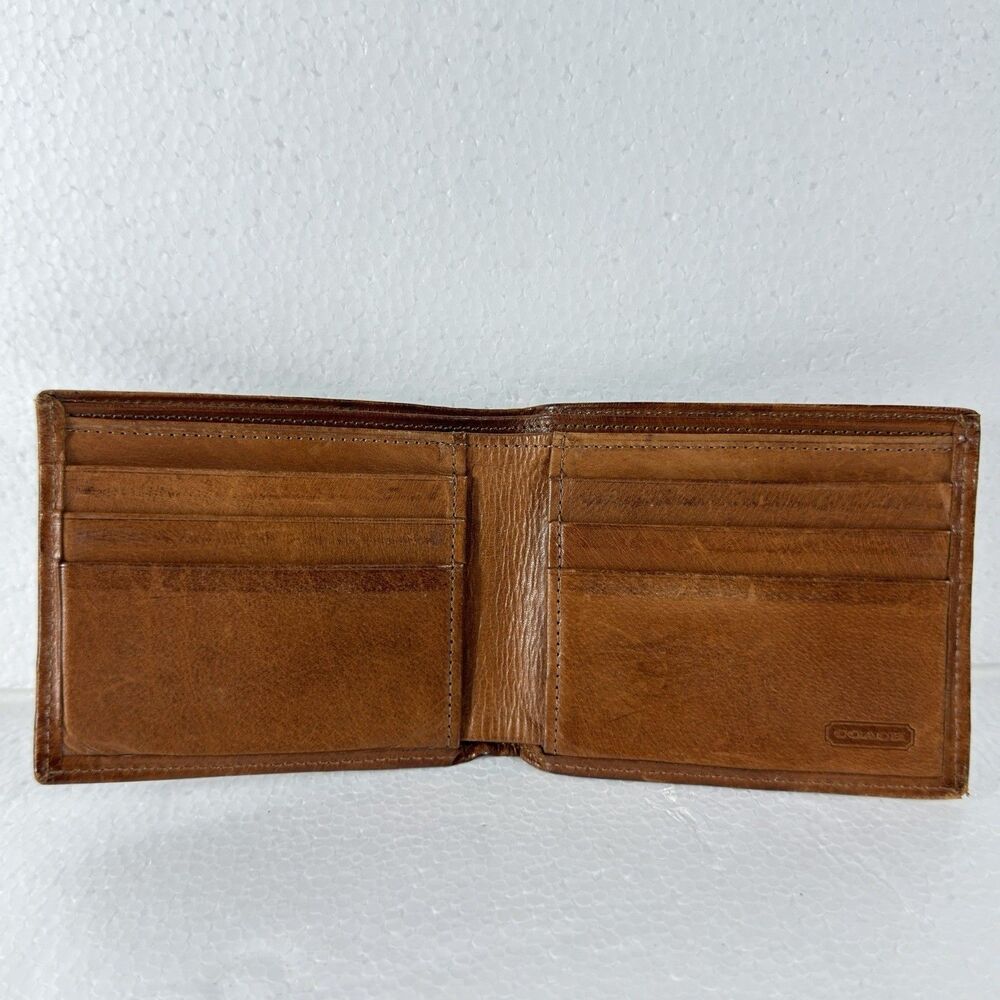 Vintage Coach Mens Leather Bifold Card Case ID Window Slim Brown Pocket Wallet
